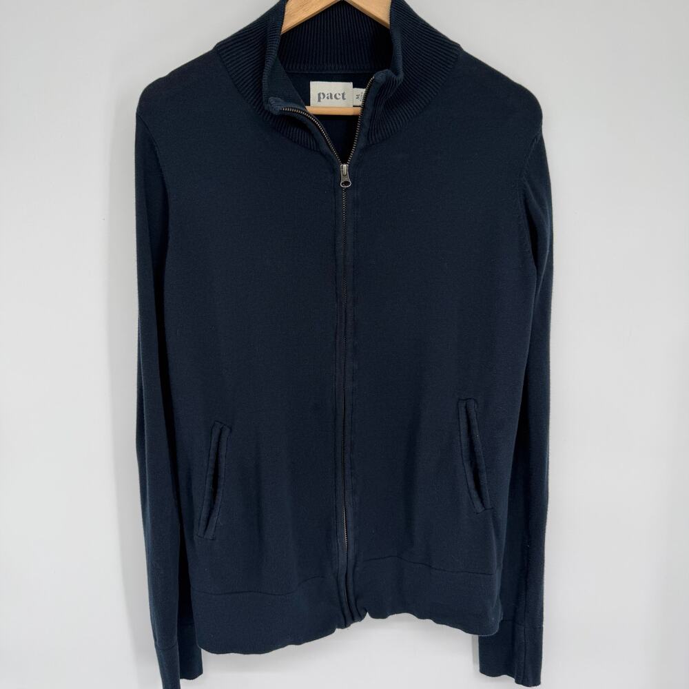 Pact Cardigan Women’s Medium Navy Zipper Organic Cotton Staple Wardrobe Nautical